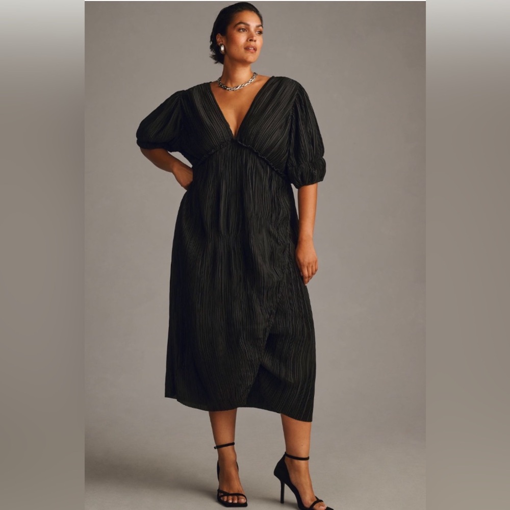 V Neck Pleated Slim Midi Dress | Anthropologie